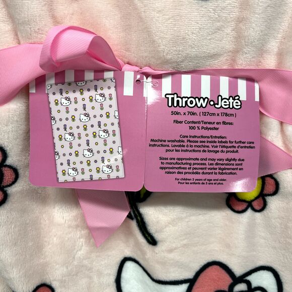 Hello Kitty Blanket Spring Easter Flowers Pink Plush Throw 50" X 70" Sanrio - Picture 5 of 13